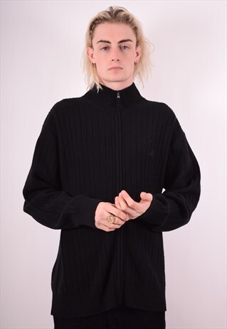 KAPPA MENS VINTAGE CARDIGAN SWEATER XXL BLACK 90S