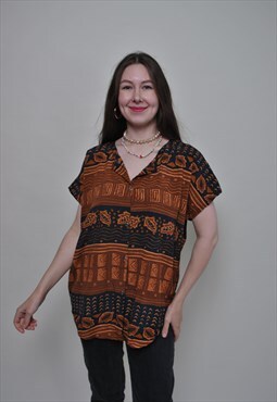 Ethnic print festival shirt, oversized light summer blouse