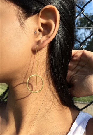 GOLD CIRCLE CHAIN THREAD EARRINGS (MED) - SURADESIRES