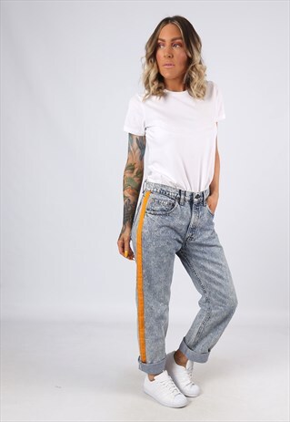 HIGH WAISTED SIDE STRIPE REWORKED JEANS TAPERED UK 14 (31Z)