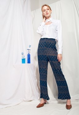 Vintage Trousers 90s Wide-leg Paisley Summer Flared Pants