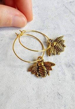 Golden Bumble Bee Hoop Earrings
