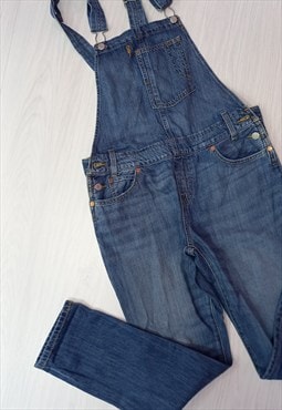 Mid Wash Blue Dungarees Cotton Distressed 