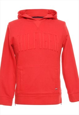 Red Tommy Hilfiger Hooded Sweatshirt - M