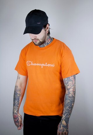 VINTAGE CHAMPION T-SHIRT WITH PRINTED LOGO IN ORANGE