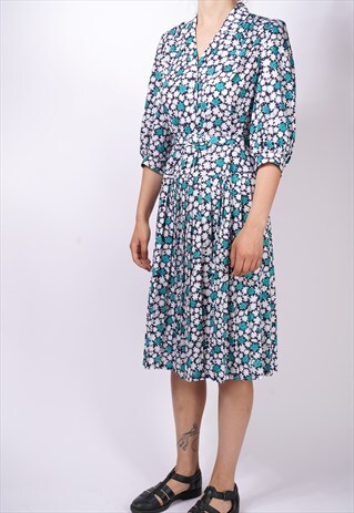 80'S VINTAGE PLEATED FLORAL DRESS