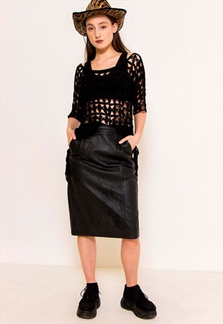 VINTAGE 80'S LEATHER PENCIL SKIRT