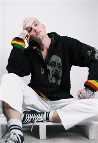 VINTAGE 90'S BOB MARLEY HOODED KNIT BLACK