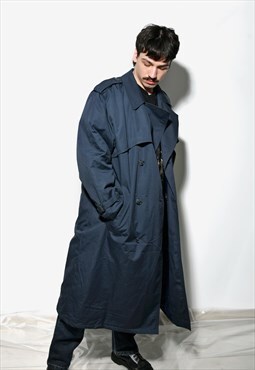 Vintage detective trench coat men's blue spring classic 90s