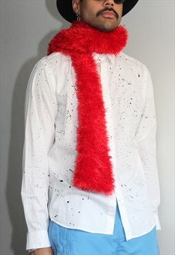 Vintage 90s Fuzzy Textured Red Scarf