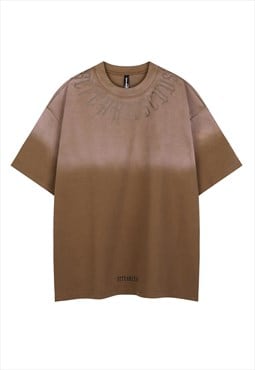 Gradient t-shirt vintage wash tee rocker top in acid brown
