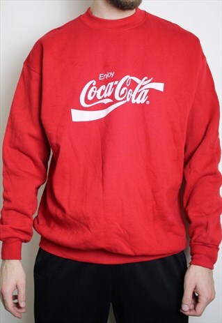 VINTAGE COCA COLA JUMPER PRINTED ON SCREEN STARS MENS RED SW