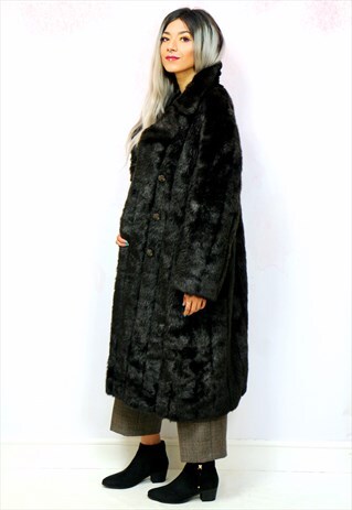 1960S VINTAGE LONGLINE BROWN FAUX FUR COAT MADE IN PARIS