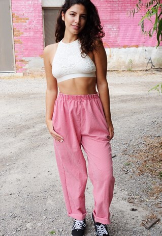 RED AND WHITE GINGHAM HIGH WAISTED LOUNGE PANTS