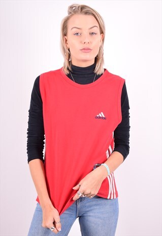 ADIDAS WOMENS VINTAGE VEST TOP MEDIUM RED 90'S