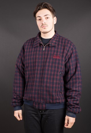 PURPLE CHECK WOOL HARRINGTON JACKET BY LONSDALE
