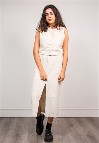 90'S VINTAGE NAF NAF CORD TWO PIECE CO-ORD SKIRT TOP