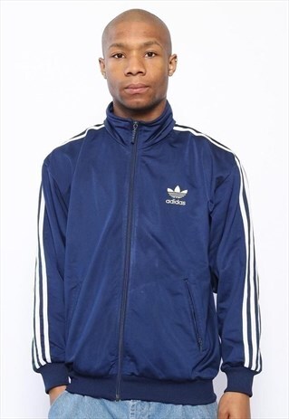 VINTAGE ADIDAS LOGO TRACK JACKET NAVY BLUE