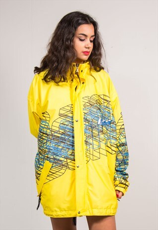 VINTAGE 90'S YELLOW WAVEY PATTERN FESTIVAL ANORAK JACKET