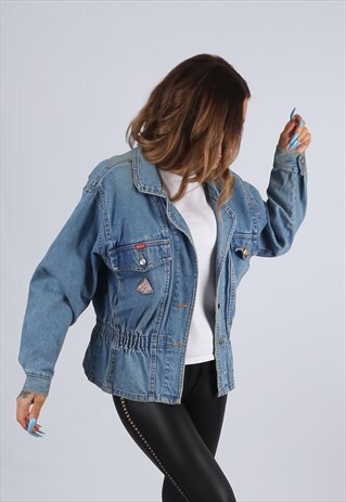 VINTAGE DENIM JACKET BOMBER RIFLE UK 8 XS (J2P)