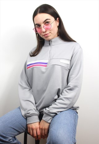 90'S GREY OVERSIZED ZIP-UP SWEATSHIRT.