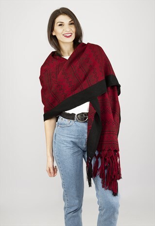 REBOZO PASHMINA SCARF SHAWL RED WOVEN SOFT BOHEMIAN MANTILLA