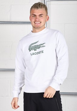 Vintage Lacoste Sweatshirt in White Pullover Jumper Small