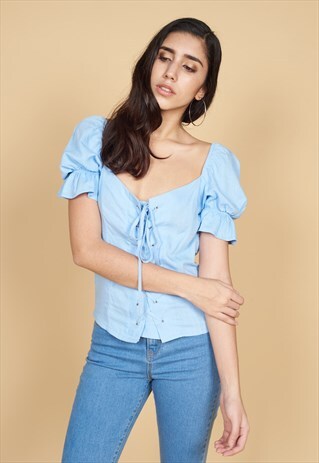GIGI LACE UP TOP IN BLUE