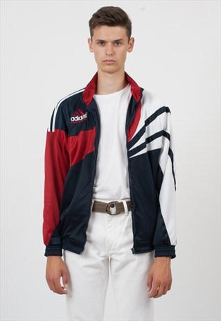 VINTAGE NAVY RED ADIDAS ZIP TRACK JACKET