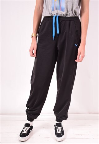 PUMA WOMENS VINTAGE TRACKSUIT TROUSERS MEDIUM BLACK 90S