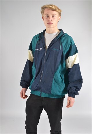 VINTAGE GREEN 80'S HOODED TRACK TOP JACKET