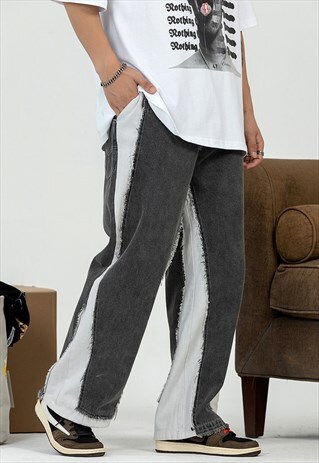 REWORKED 90S DISTRESSED JEANS Y2K ROCK STITCHED DENIM PANTS