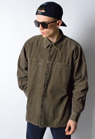 VINTAGE 90S KHAKI BROWN CORDUROY LONG SLEEVE SHIRT