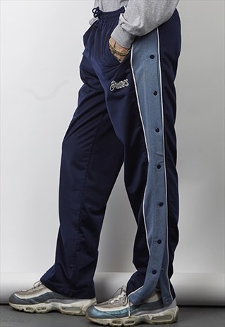 VINTAGE 90'S ASICS NAVY BLUE POPPER JOGGERS