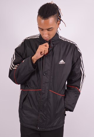 ADIDAS MENS VINTAGE PADDED JACKET MEDIUM BLACK 90S