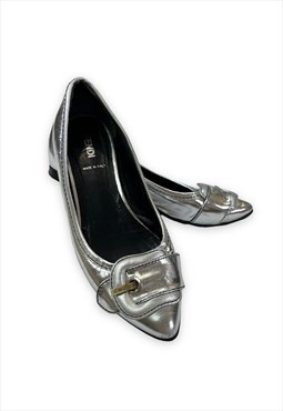Womens Vintage Fendi shoes silver metallic ballet pumps