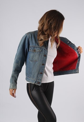 VINTAGE DENIM JACKET CORDUROY COLLAR LINED UK 10 - 12 (JQDJ