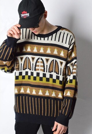 VINTAGE 80S ABSTRACT KNIT WOOL BLEND JUMPER