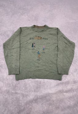 Vintage Knitted Jumper Embroidered Golfer Patterned Sweater