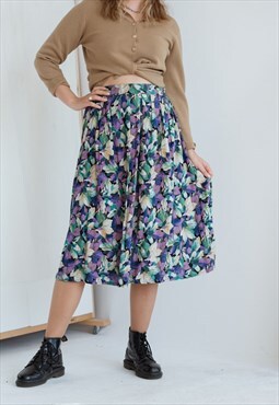 Vintage High Waisted Colourful Midi Skirt L