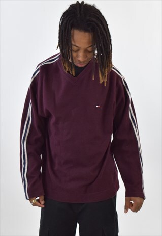VINTAGE 90S MAROON TOMMY HILFIGER V NECK JUMPER