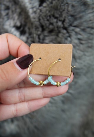 BLUE & GOLD BEAD HOOPS