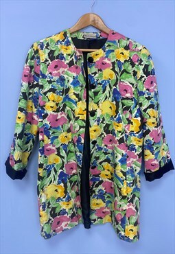 Vintage 80s Jacket Multicolour Floral Cotton  