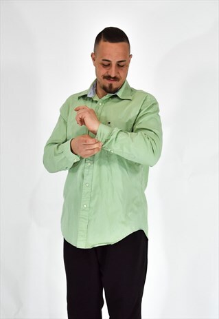TOMMY HILFIGER GREEN SHIRT CASUAL STYLE