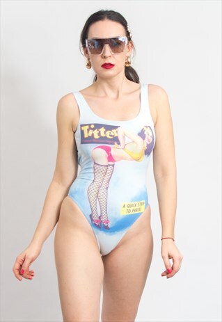 Vintage printed one piece swimsuit in multi colour