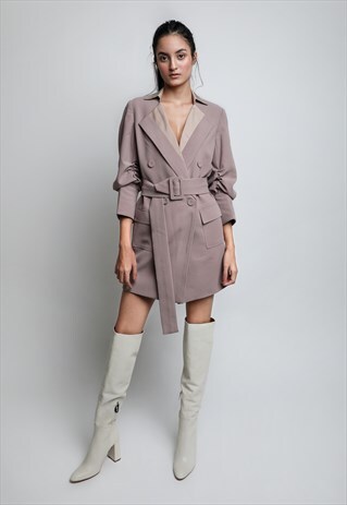 SALMON PINK GATHERED SLEEVE BLAZER DRESS