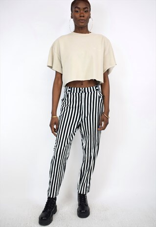 VINTAGE 90S BLACK WHITE STRIPE JEAN TROUSERS