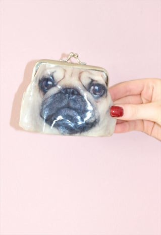 VINTAGE PUG COIN PURSE - UNIQUE 90S HIPSTER BEIGE