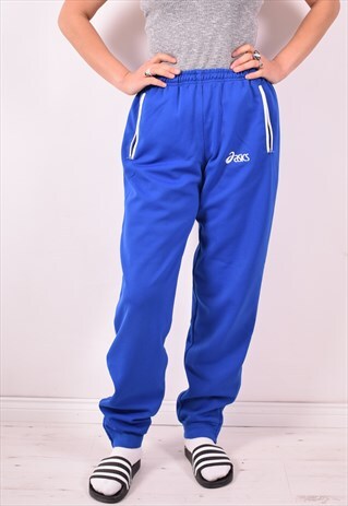 ASICS WOMENS VINTAGE TRACKSUIT TROUSERS W30 L32 BLUE 90S
