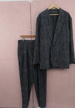 90's Grunge Grey/Black Vintage Trouser Suit Vertical Stripes